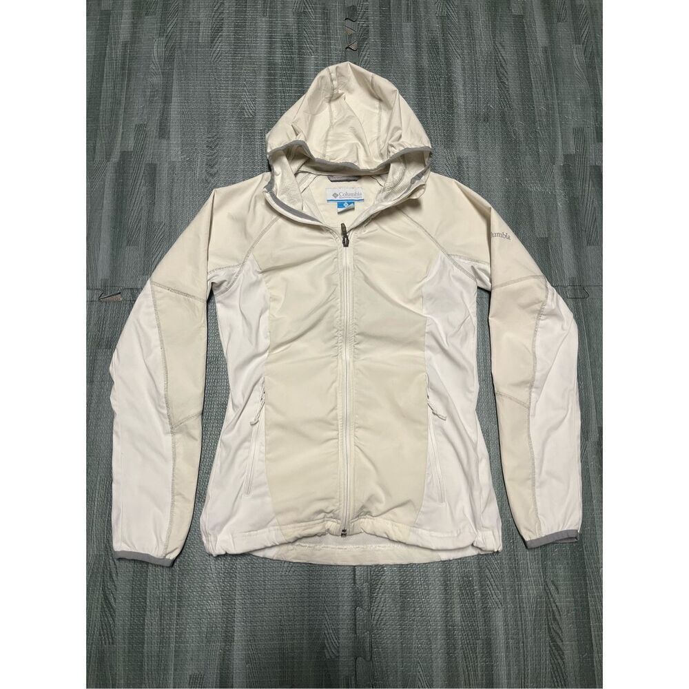 Columbia Jacket Womens Sz XS Full Zip Long Sleeve Outdoor Lightweight Hood White